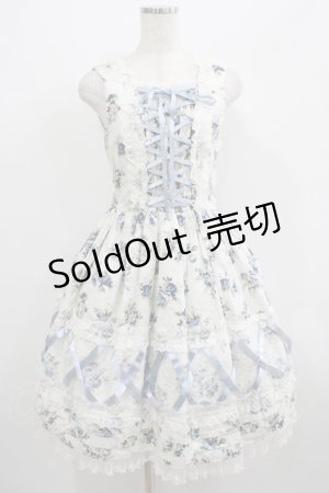 画像: Innocent World / 乙女の薔薇園クロスリボンジャンパースカート M95cm丈 ブルーグレー/オフ H-25-07-12-006-IW-OP-NS-ZH