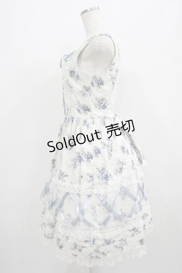 画像2: Innocent World / 乙女の薔薇園クロスリボンジャンパースカート M95cm丈 ブルーグレー/オフ H-25-07-12-006-IW-OP-NS-ZH (2)
