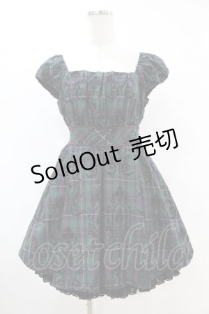 画像: Secret Honey / フロッキープリントチェックワンピース Free グリーン H-25-07-13-1043-CA-OP-NS-ZH