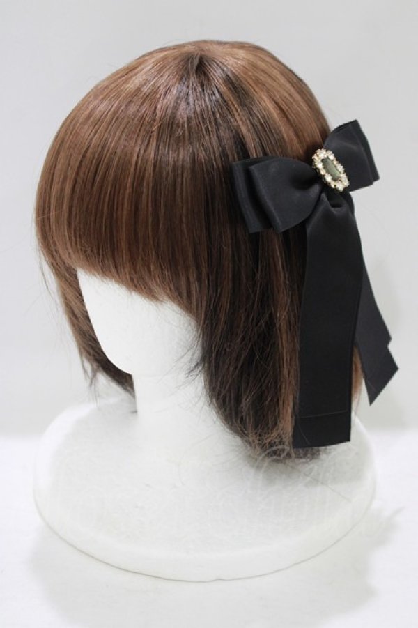 画像1: Maison de FLEUR / ビジューサテンリボンバレッタ  ブラック H-25-07-13-075-LO-AC-NS-ZH (1)