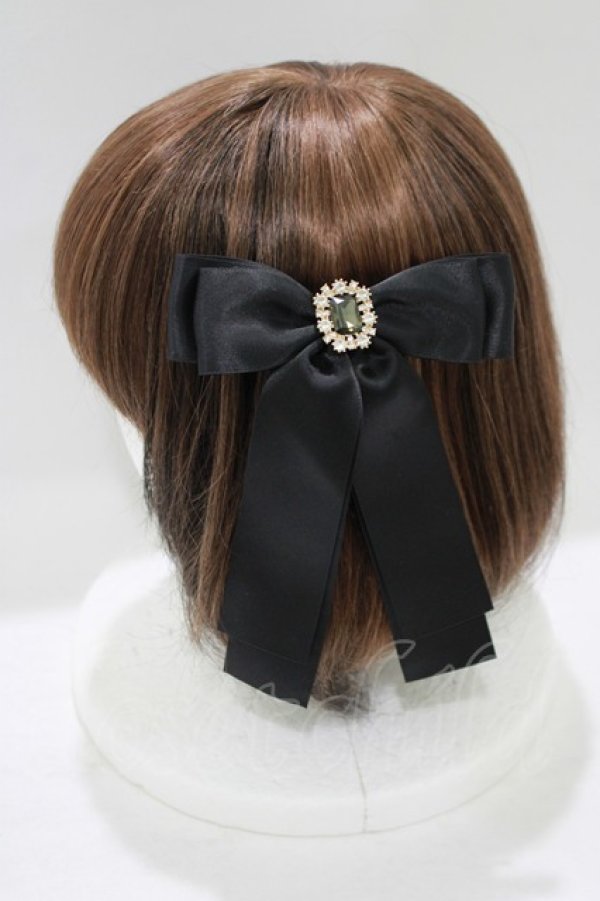 画像2: Maison de FLEUR / ビジューサテンリボンバレッタ  ブラック H-25-07-13-075-LO-AC-NS-ZH (2)