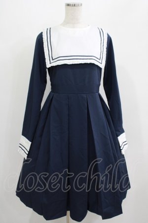 画像: FLC / 皆方由衣コラボ/襟付きプリーツワンピース M ネイビー H-25-07-13-011-LO-OP-NS-ZH