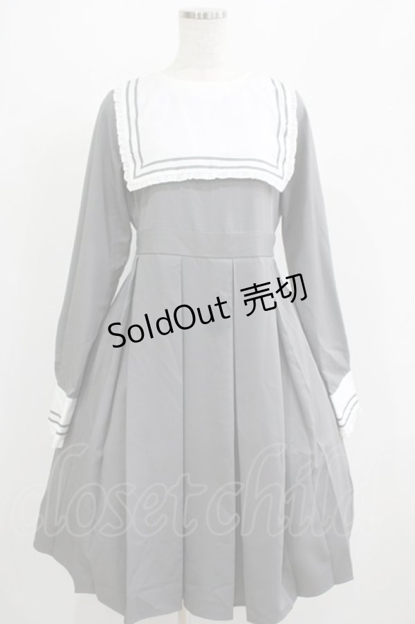 画像1: FLC / 皆方由衣コラボ/襟付きプリーツワンピース M グレー H-25-07-13-012-LO-OP-NS-ZH (1)