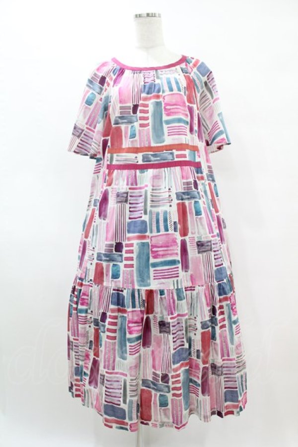 画像1: Jane Marple Dans Le Salon / Constructed stripes surf dress M ピンク H-25-12-15-1010-JM-OP-KB-ZH (1)