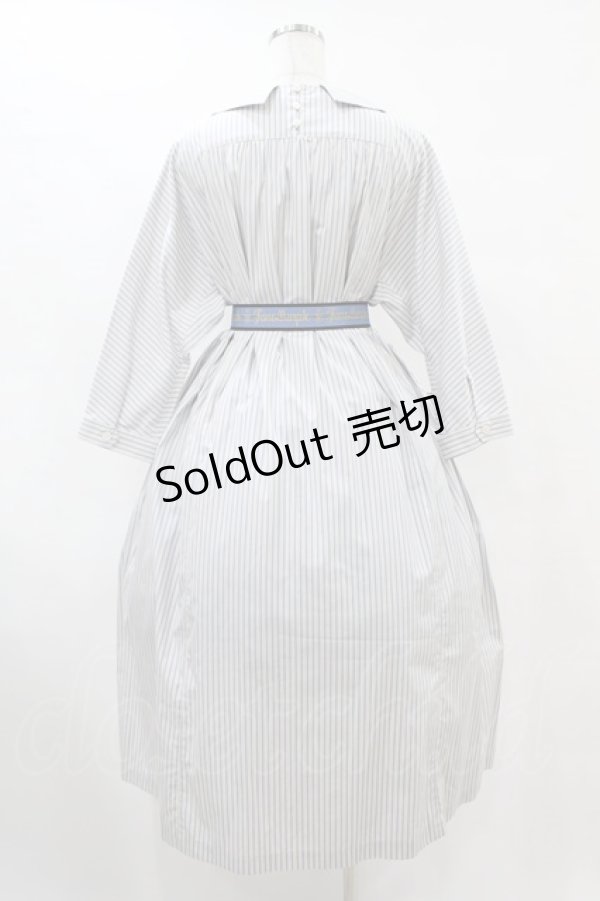 画像2: Jane Marple / フレンチロゴリボンタブリエドレス  アイボリー×ブルーグレイ H-25-07-15-1012-JM-OP-KB-ZH (2)