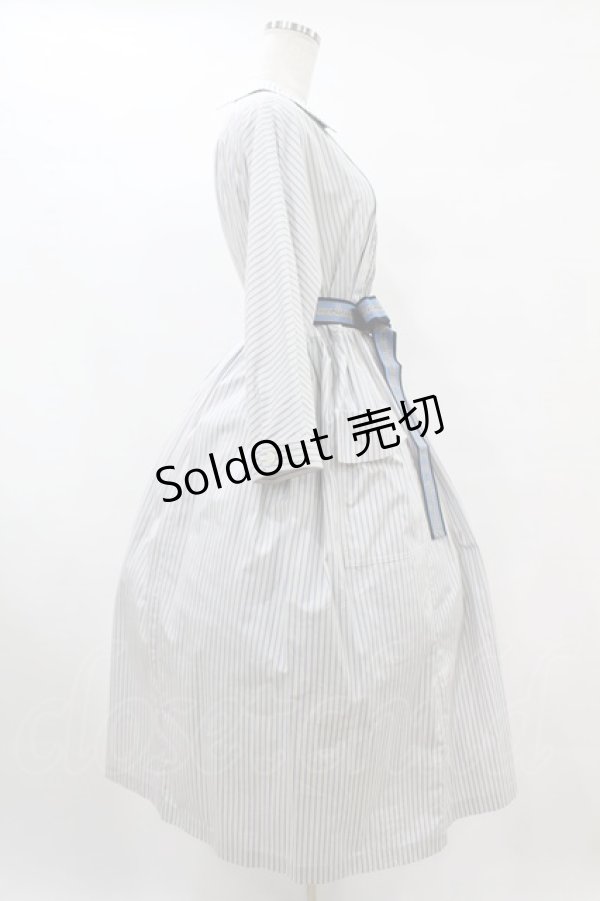 画像3: Jane Marple / フレンチロゴリボンタブリエドレス  アイボリー×ブルーグレイ H-25-07-15-1012-JM-OP-KB-ZH (3)