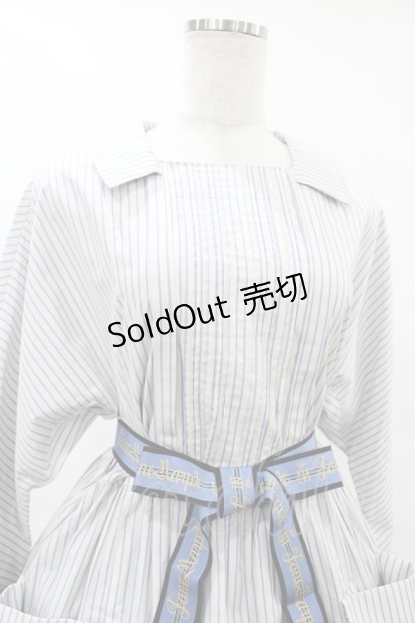 画像4: Jane Marple / フレンチロゴリボンタブリエドレス  アイボリー×ブルーグレイ H-25-07-15-1012-JM-OP-KB-ZH (4)