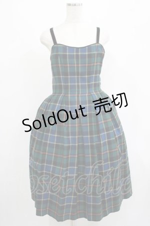 画像: Jane Marple / ウールタータンのストラップドレス  グリーン H-25-07-16-024-JM-OP-KB-ZH