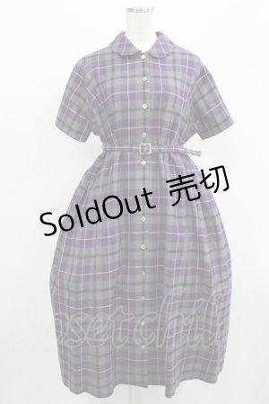 画像: Jane Marple / ウールタータンのラウンドカラーワンピース  パープル H-25-07-16-026-JM-OP-KB-ZH