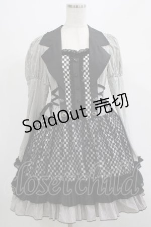 画像: ALGONQUINS / ブロックチェック×ストライプワンピース  黒 H-25-07-16-031-AL-OP-KB-ZH