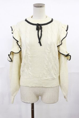 画像: Fi.n.t / 配色フリル使いケーブルニットプルオーバー Free OFF WHITE H-25-07-16-1027-CA-TO-NS-ZT0722B