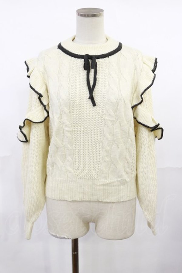 画像1: Fi.n.t / 配色フリル使いケーブルニットプルオーバー Free OFF WHITE H-25-07-16-1027-CA-TO-NS-ZT210 (1)