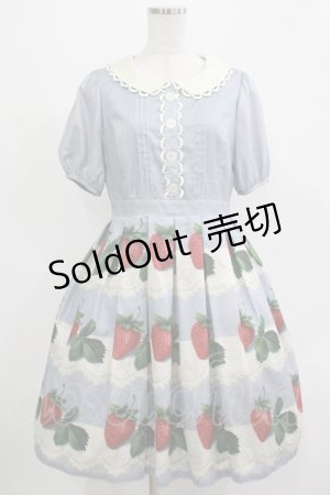 画像: Leur Getter / Antique Lace Strawberry袖付きワンピース M サックス H-25-07-16-017-LU-OP-KB-ZH