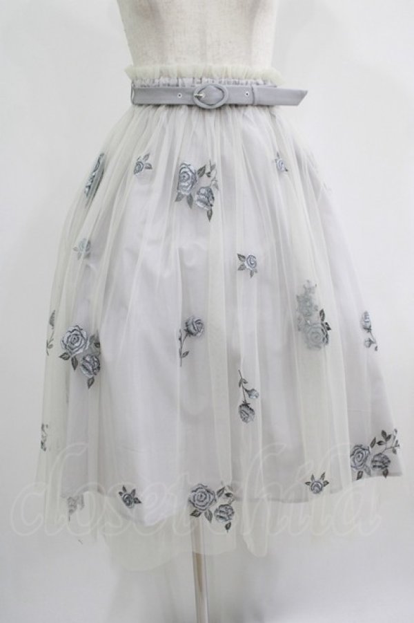 画像1: an another angelus / ベルト付きローズ総刺繍チュールスカート Free BLUE GRAY H-25-07-17-026-CA-SK-NS-ZH (1)