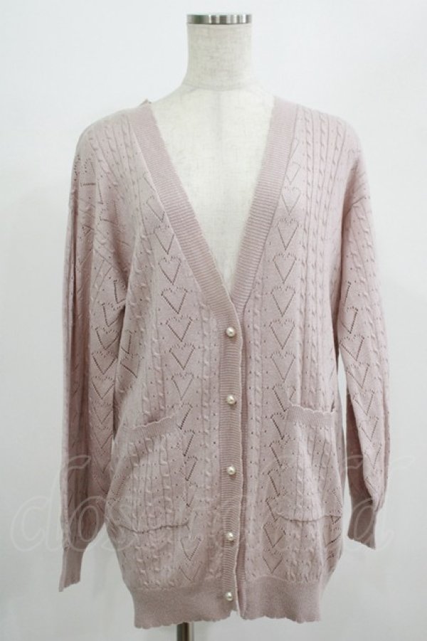 画像1: Amavel / ハート透かしあみロングカーディガン Fee ピンク H-25-07-17-040-CA-TO-NS-ZH (1)
