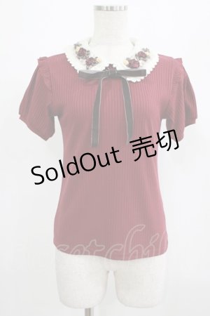 画像: axes femme POETIQUE / 襟リボン刺繍カットプルオーバー M ボルドー H-25-07-17-054-AX-TO-NS-ZH