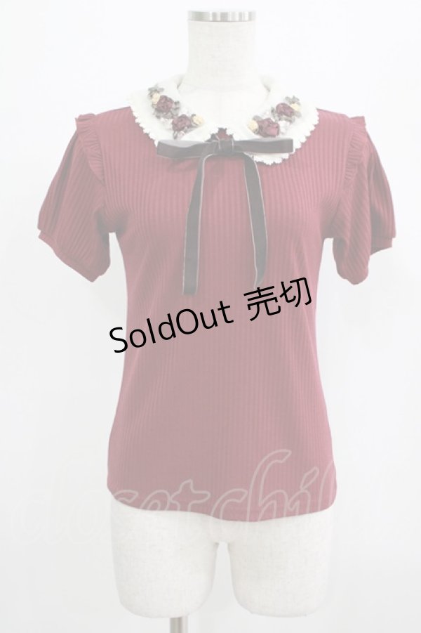 画像1: axes femme POETIQUE / 襟リボン刺繍カットプルオーバー M ボルドー H-25-07-17-054-AX-TO-NS-ZH (1)