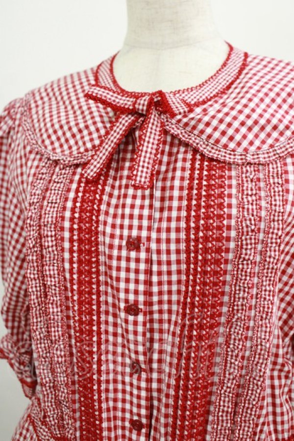 画像4: alcali / alcali × misako aoki/コットンギンガム前あきワンピース Free レッド H-25-07-17-002-LO-OP-NS-ZH (4)