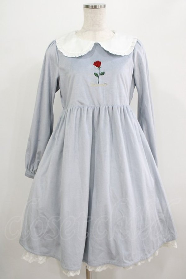 画像1: axes femme kawaii / ローズ刺繍ワンピース M サックス H-25-07-17-019-AX-OP-NS-ZH (1)
