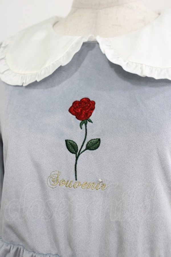 画像4: axes femme kawaii / ローズ刺繍ワンピース M サックス H-25-07-17-019-AX-OP-NS-ZH (4)