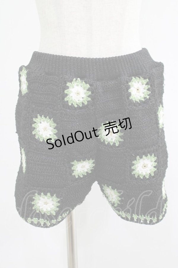 画像1: Candy Stripper / FLOWER CROCHET KINT SHORT PANTS  ブラック×グリーン H-25-11-16-017-PU-PA-KB-ZH (1)