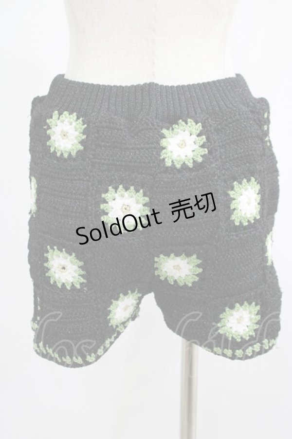 画像3: Candy Stripper / FLOWER CROCHET KINT SHORT PANTS  ブラック×グリーン H-25-11-16-017-PU-PA-KB-ZH (3)