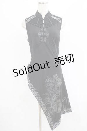 画像: Ozz oneste / チャイナアシメノースリーブワンピース  黒 H-25-07-18-037-OO-OP-KB-ZH