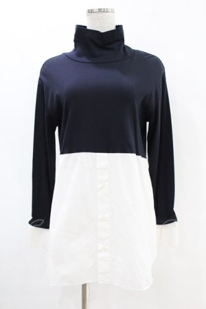 画像: Jane Marple Dans Le Salon / Crumple collar pullover  ネイビー×ホワイト H-25-07-18-1045-JM-TO-KB-ZH