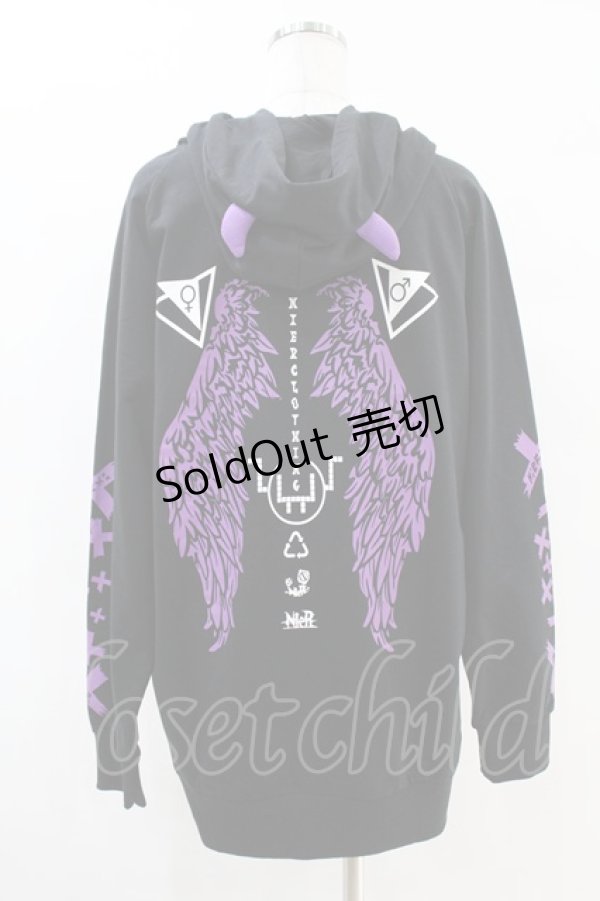 画像2: NieR Clothing / ツノフードプルパーカー  黒×紫 H-25-07-18-1052-PU-TO-KB-ZH (2)