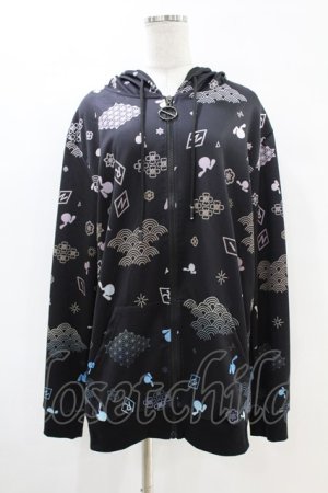 画像: NieR Clothing / 総柄ZIPパーカー  黒 H-25-07-18-1054-PU-TO-KB-ZH