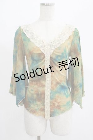 画像: Ozz On / プリントメッシュトップス  緑×茶 H-25-07-18-058-OO-TO-KB-ZH