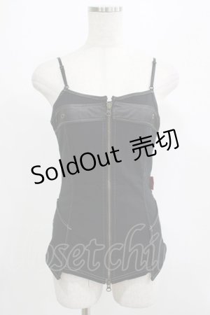 画像: Ozz On / フロントZIPビスチェキャミ  黒 H-25-07-18-062-OO-TO-KB-ZH
