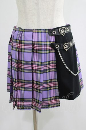画像: DARK IN LOVE / Punk purple checked splicing black pleated skirt S パープル×ブラック H-25-07-18-022-PU-SK-KB-ZH