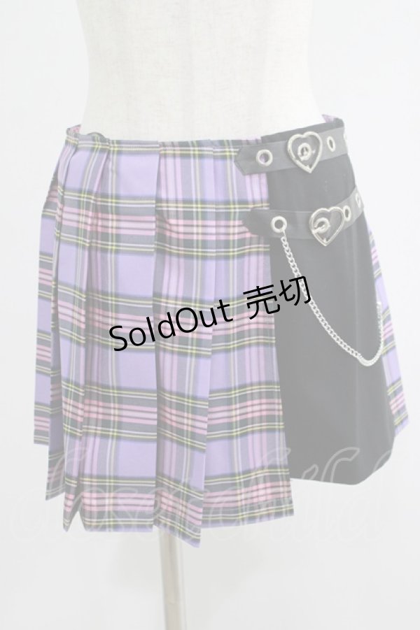 画像1: DARK IN LOVE / Punk purple checked splicing black pleated skirt S パープル×ブラック H-25-07-18-022-PU-SK-KB-ZH (1)