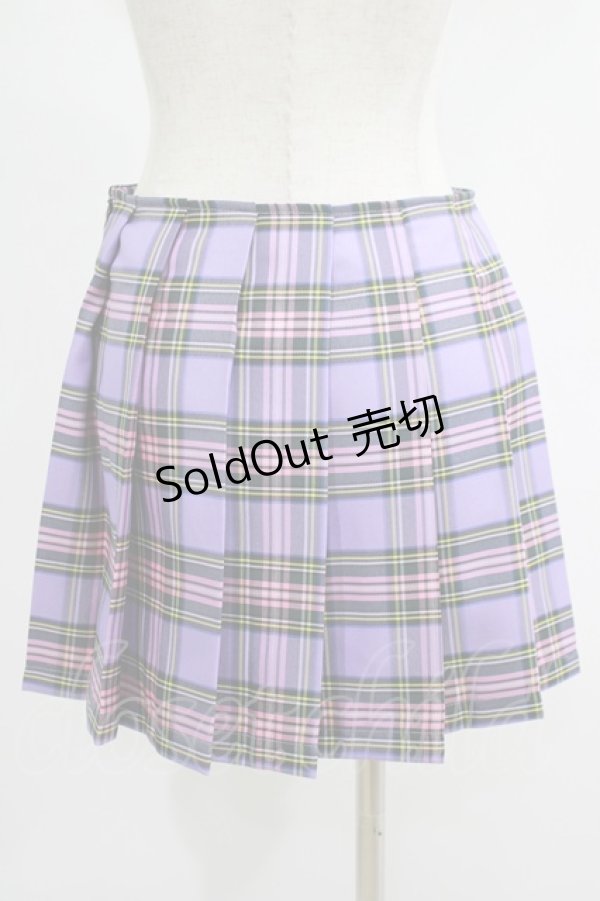画像3: DARK IN LOVE / Punk purple checked splicing black pleated skirt S パープル×ブラック H-25-07-18-022-PU-SK-KB-ZH (3)