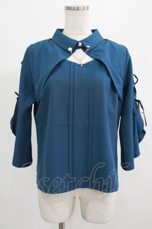 画像: axes femme POETIQUE / クロスチャーム付フレア袖ブラウス M ブルーグリーン H-25-07-19-1037-AX-BL-NS-ZH