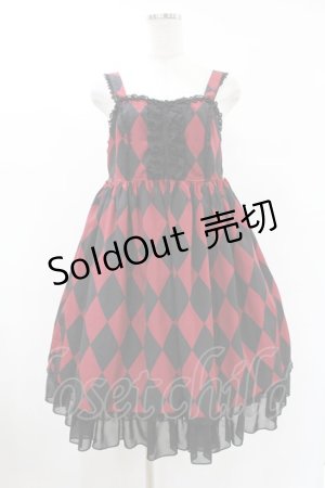 画像: Dear Celine / ダイヤ柄ジャンパースカート S ブラック/レッド H-25-07-19-022-LO-OP-NS-ZH