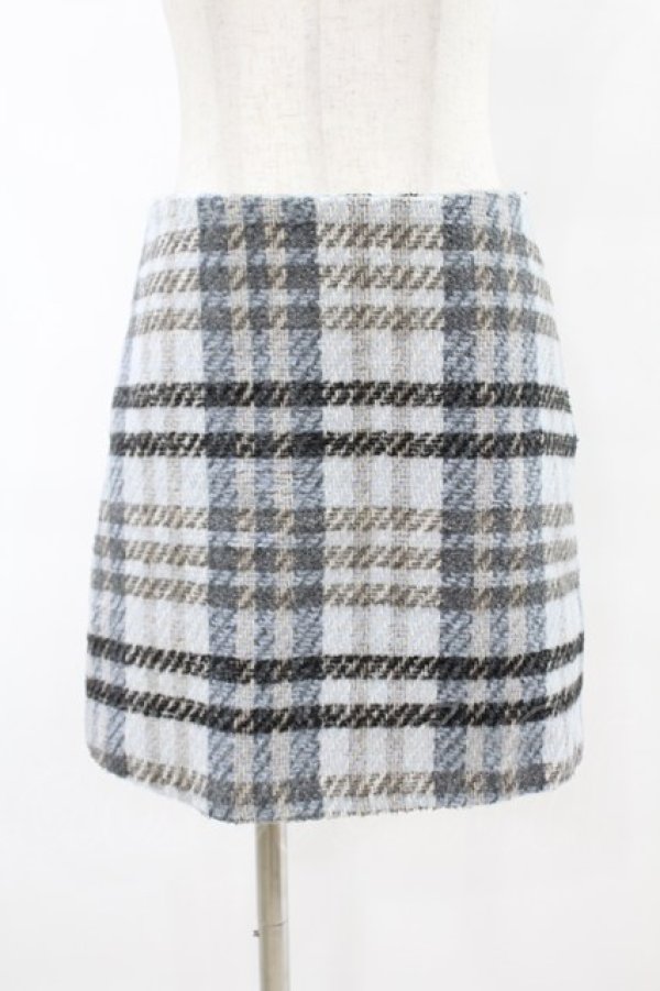 画像1: epine / tweed check mini skirt M ice blue H-25-07-19-036-0-SK-NS-ZT446 (1)