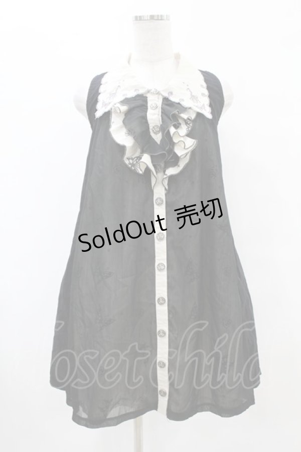 画像1: HONEY / 蝶刺繍レイヤード風ノースリーブシャツワンピース  グレージュ×黒 H-25-07-20-038-HN-OP-KB-ZH (1)