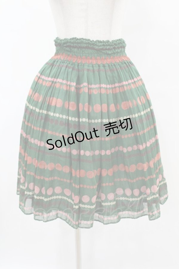 画像1: Jane Marple Dans Le Salon / ドットボーダーギャザースカート  グリーン H-25-07-20-040-JM-SK-KB-ZH (1)