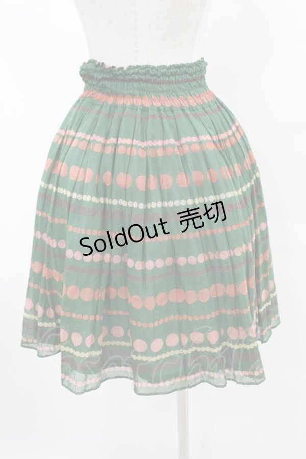 画像2: Jane Marple Dans Le Salon / ドットボーダーギャザースカート  グリーン H-25-07-20-040-JM-SK-KB-ZH (2)