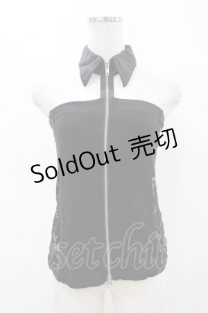 画像: Sixh / ホルターカラーZIPトップス  黒 H-25-07-20-048-HN-TO-KB-ZH