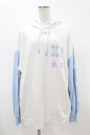 画像: LISTEN FLAVOR / 麻雀パイ袖切替パーカー  ライトブルー×ホワイト H-25-07-20-052-PU-TO-KB-ZH