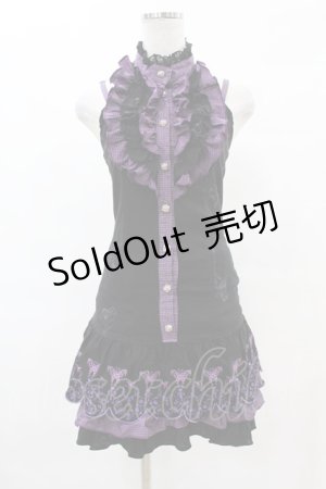 画像: HONEY / 刺繍スカラップフリルノースリーブワンピース  黒×紫 H-25-07-20-013-HN-OP-KB-ZH