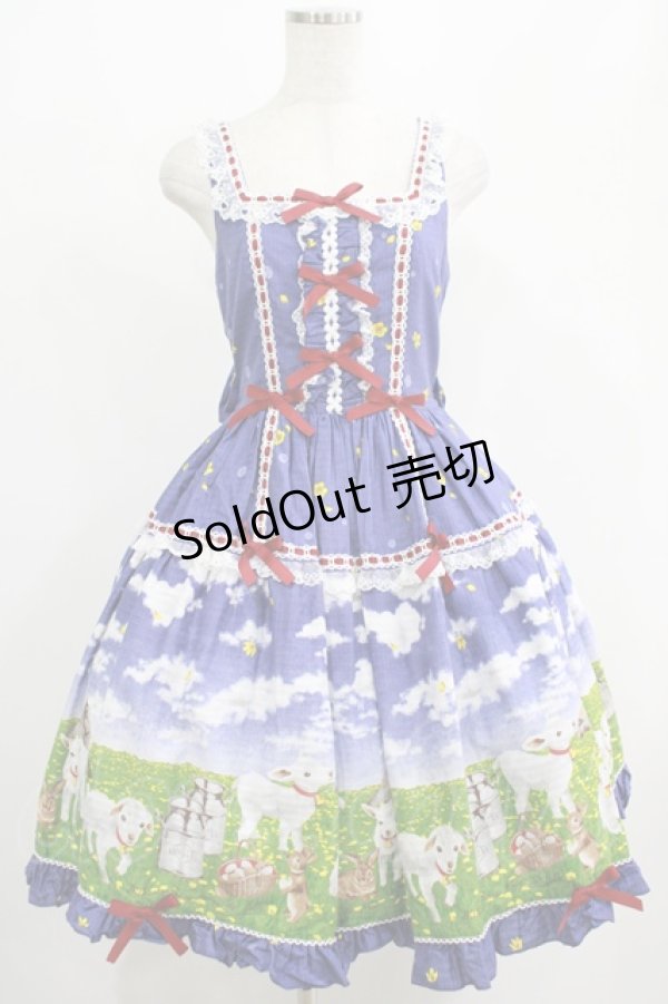 画像1: metamorphose / Dreamy Little Farm はしごレースフリルジャンパースカート サイズ1（通常サイズ） ブルー H-25-07-21-003-ME-OP-NS-ZH (1)