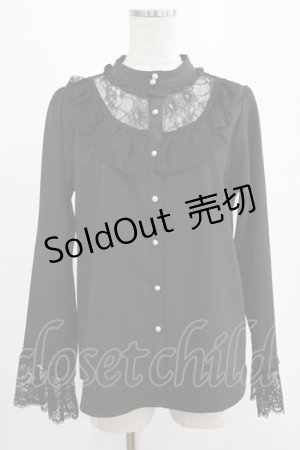画像: axes femme / 繊細袖レースとろみブラウス M ブラック H-25-07-21-030-AX-BL-NS-ZH