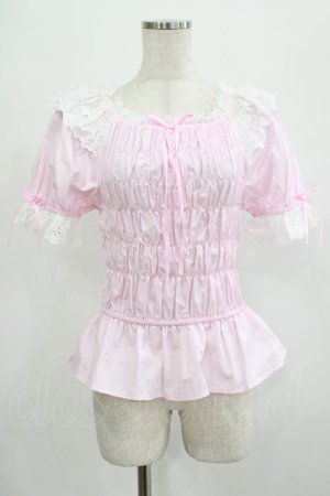 画像: Angelic Pretty / シャーリングオフショルダーブラウス Free ピンク H-25-07-22-025-AP-BL-NS-ZH
