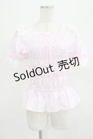 画像: Angelic Pretty / シャーリングオフショルダーブラウス Free ピンク H-25-07-22-025-AP-BL-NS-ZH