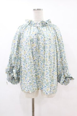 画像: Jane Marple Dans Le Salon / Lawn Liberty Bubble Sleeve Blouse  オフ×ブルー H-25-07-22-1039-JM-BL-KB-ZH
