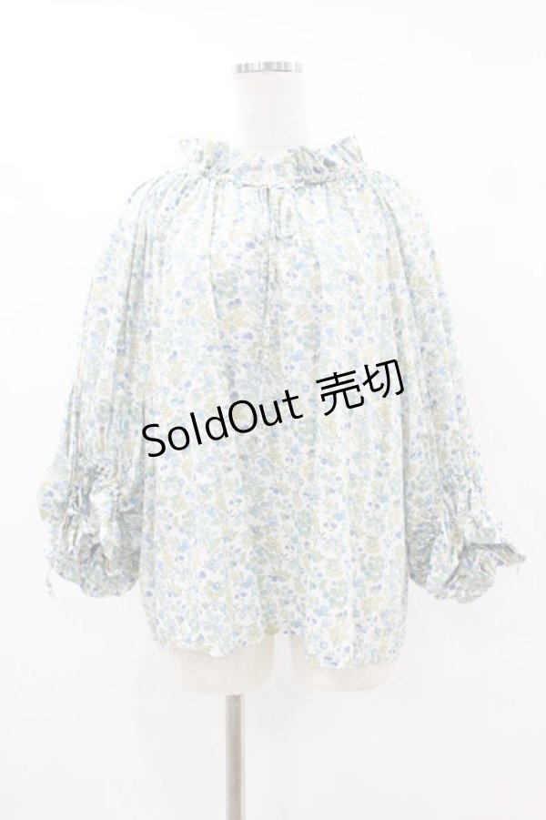 画像1: Jane Marple Dans Le Salon / Lawn Liberty Bubble Sleeve Blouse  オフ×ブルー H-25-07-22-1039-JM-BL-KB-ZH (1)